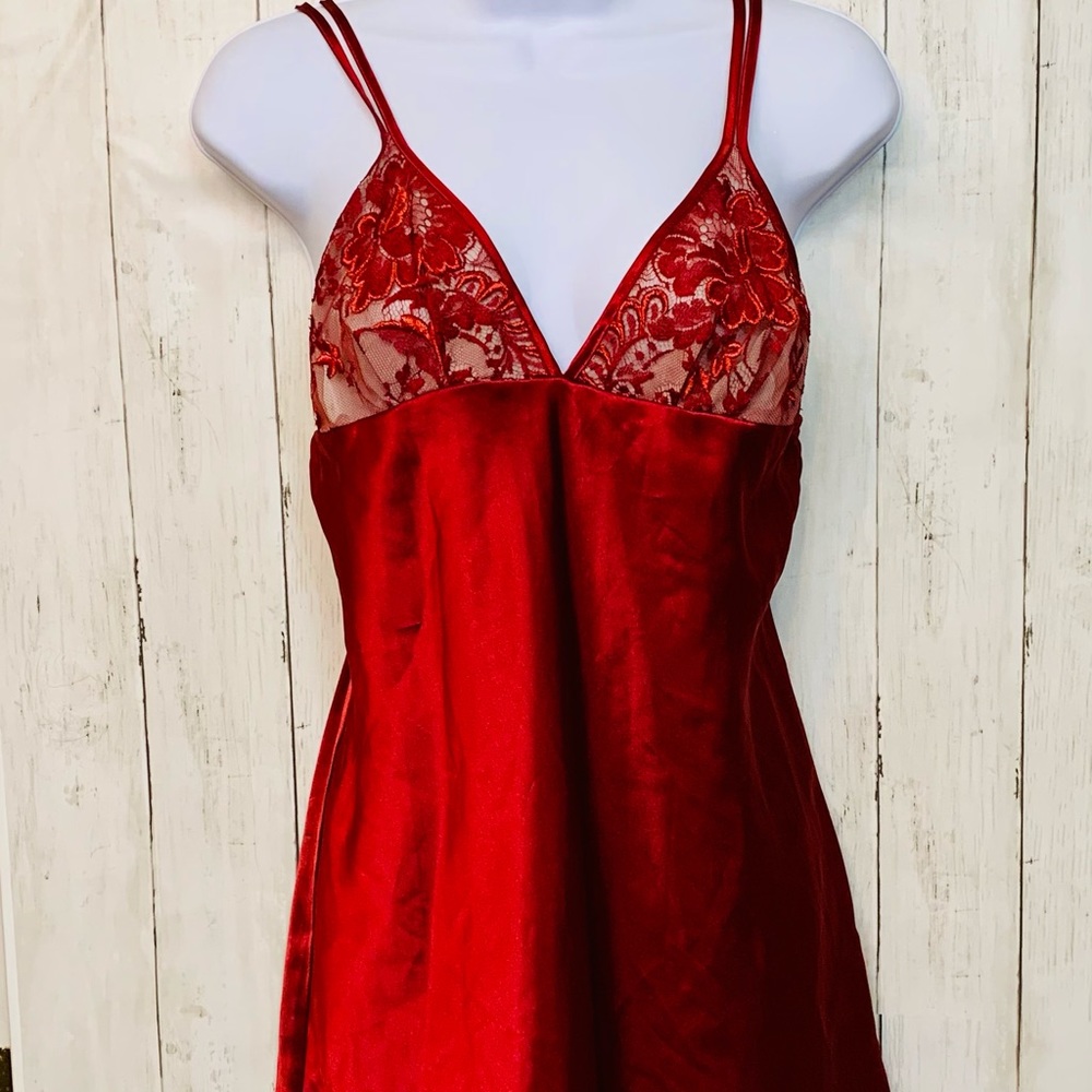 Vintage Rich Red Satin Slip Dress Nighty VS M